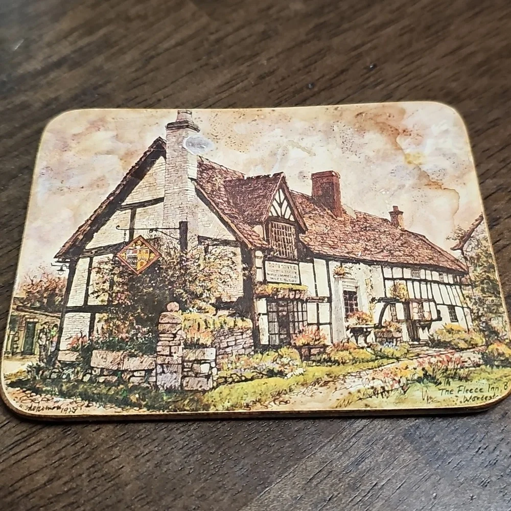 🇬🇧 Vintage Clover Leaf Coasters Set of 5 English Village Scenes
